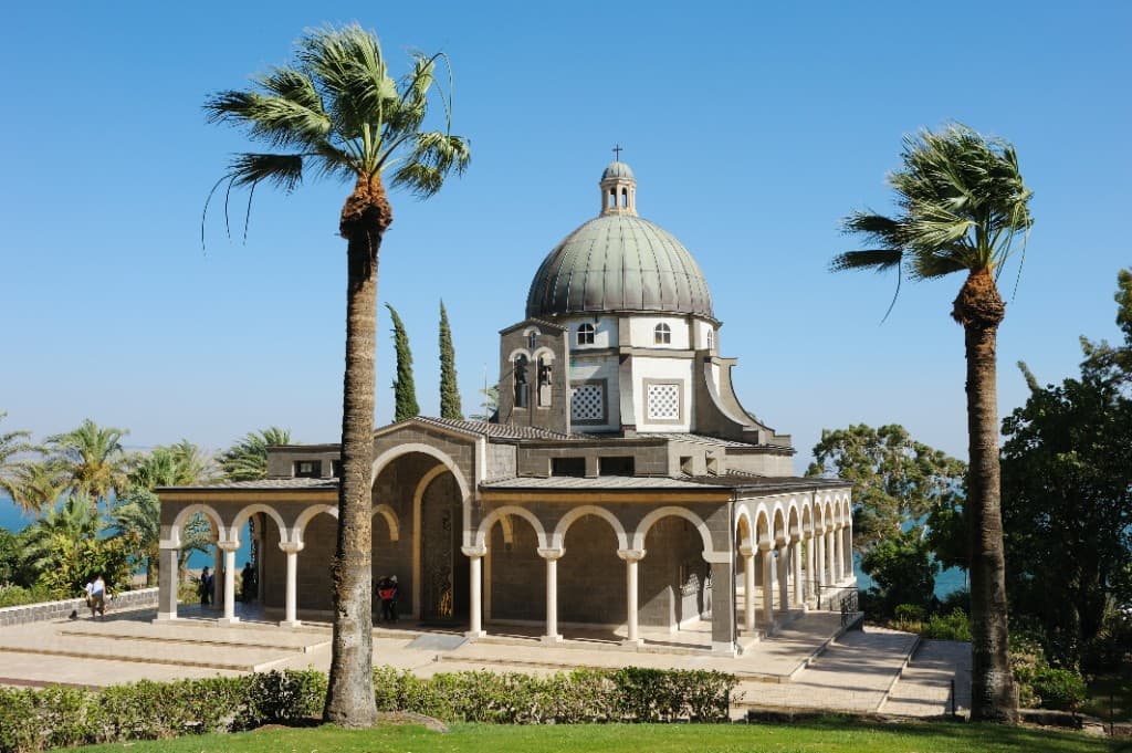 The Church of the Beatitudes on the Mount of Beatitudes, overlooking the Sea of Galilee